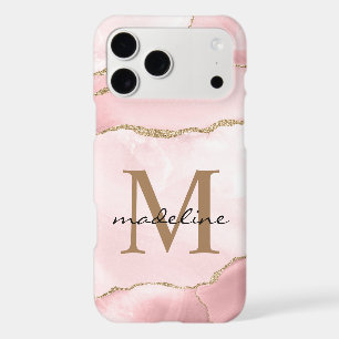 Modern Blush Pink Stone Agate Marble Monogram
