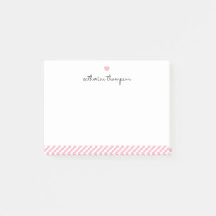 Modern Blush Pink Stripe Heart Girly Pretty Script Post-it Notes