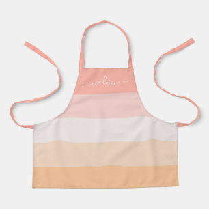 Modern blush pink striped script name kids apron