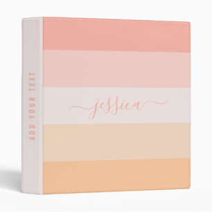 Modern blush pink stripes script name  binder