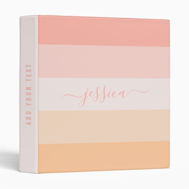 Modern blush pink stripes script name  binder (Front/Spine)