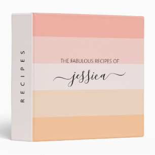 Modern blush pink stripes script name recipe binder