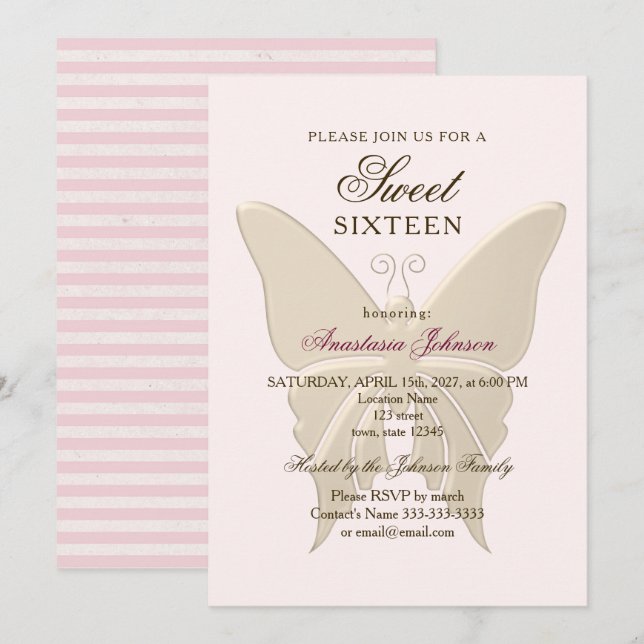 Modern Blush Pink Sweet 16 Birthday Invitation (Front/Back)