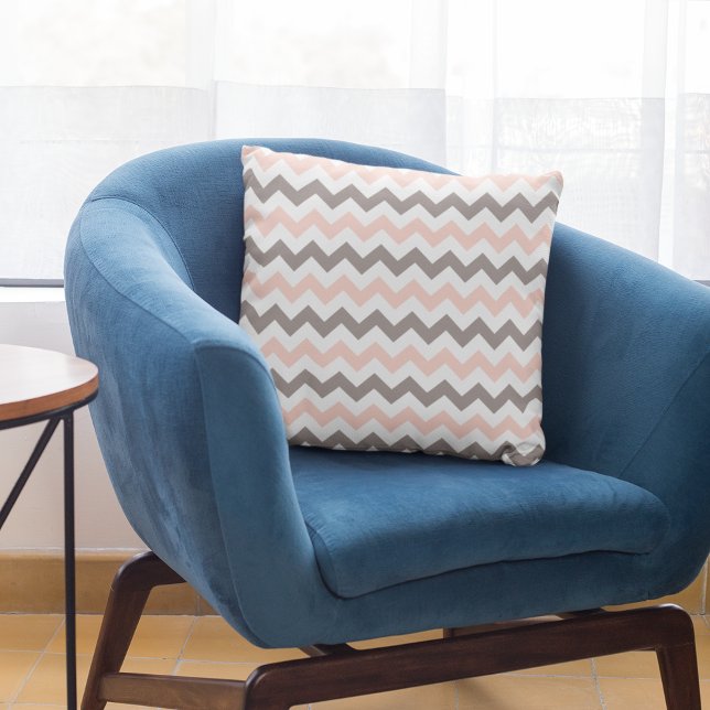 Modern Blush Pink Taupe Chevron Pattern Throw Pillow (Creator Uploaded)