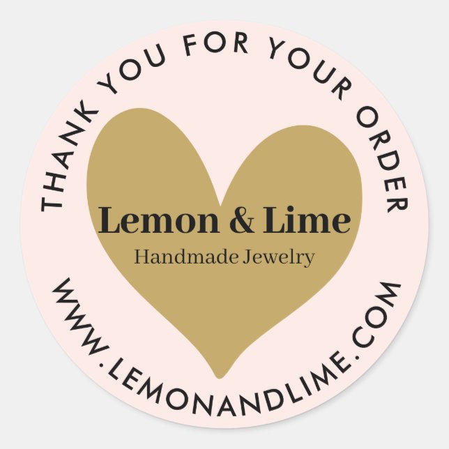 Modern Blush Pink Thank You Custom Website Heart Classic Round Sticker (Front)