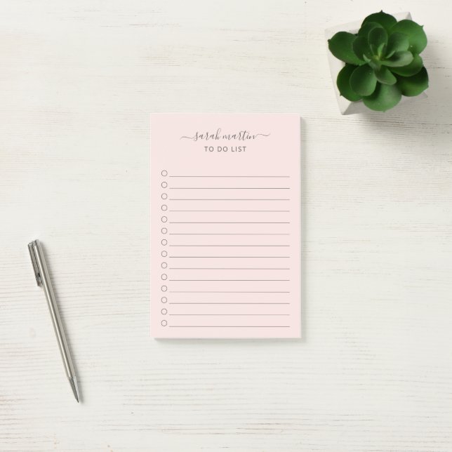 Modern Blush Pink To Do List Elegant Post-it Notes (Office)