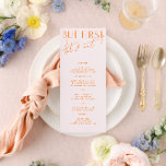 Modern Blush PInk & Vibrant Orange Wedding Menu<br><div class="desc">Designed to coordinate with for the «Bright» Wedding Invitation Collection. To change details,  click «Details». To move the text or change the size,  font,  or colour,  click «Edit using Design Tool». View the collection link on this page to see all of the matching items in this beautiful design.</div>