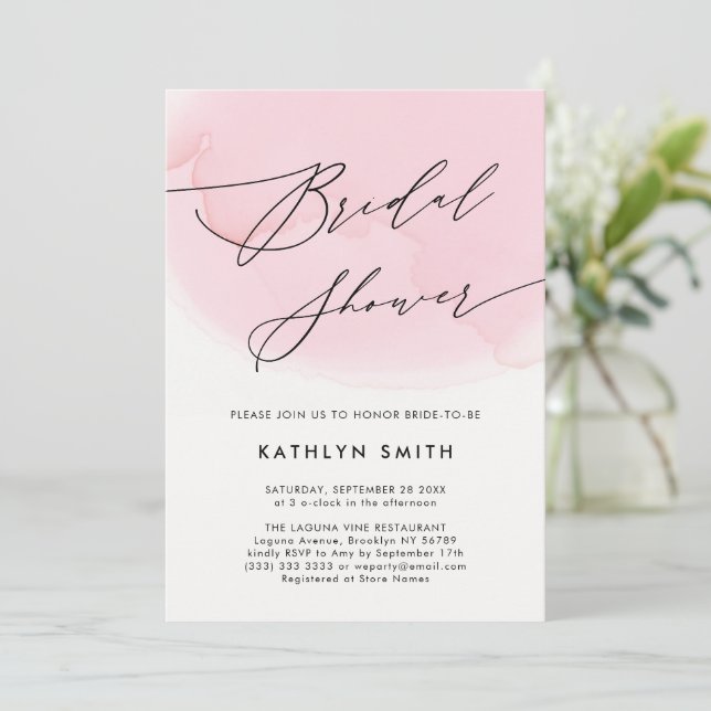 Modern Blush Pink Watercolor Bridal Shower Invitation (Standing Front)