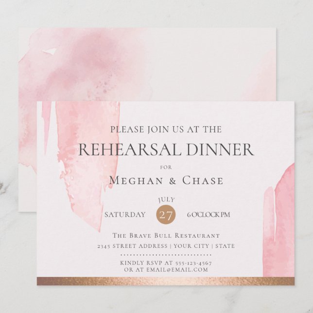 Modern Blush Pink Watercolor Brush Strokes Invitation (Front/Back)