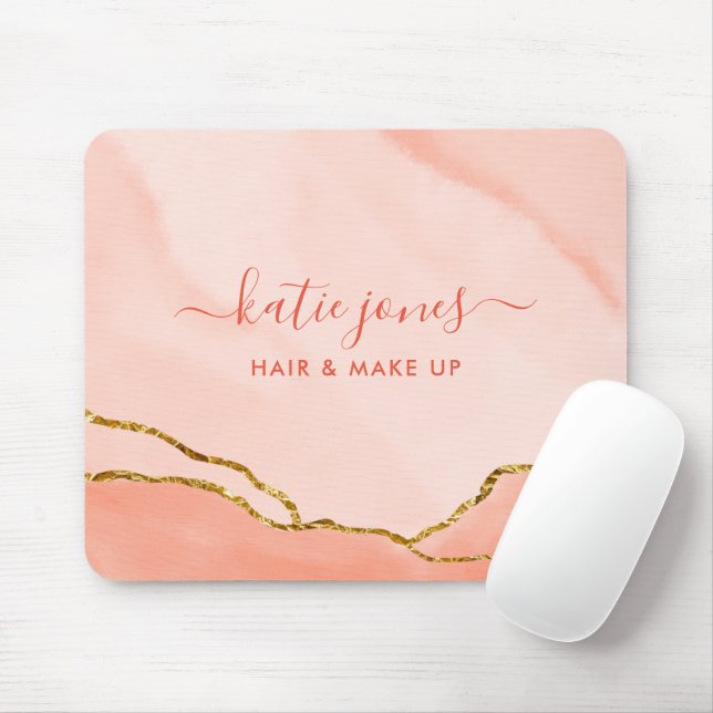 Modern Blush Pink Watercolor & Faux Gold Business Mouse Pad (With Mouse)