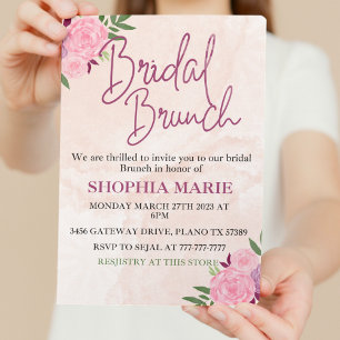 Modern Blush Pink Watercolor Floral Bridal Brunch Invitation