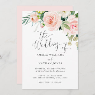 Modern Blush Pink Watercolor Floral Wedding Invitation