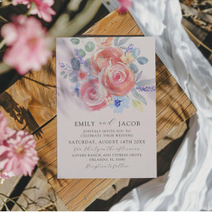 Modern Blush Pink Watercolor Floral Wedding Invitation