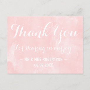 Modern blush pink watercolor thank you postcard