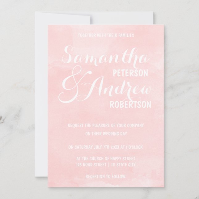 Modern blush pink watercolor Wedding Invitation (Front)