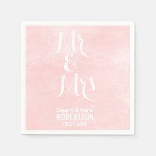Modern blush pink watercolor wedding napkin