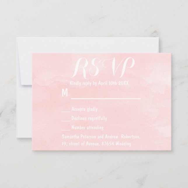 Modern blush pink watercolor wedding RSVP Card (Front)