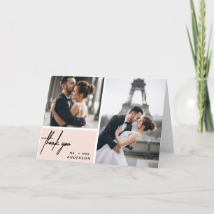 Modern Blush Pink Wedding Photo Collage Thank You Card