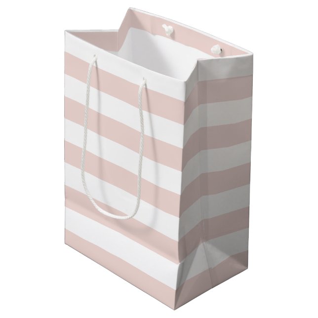 Modern blush pink white bold stripes girly chic medium gift bag (Front Angled)