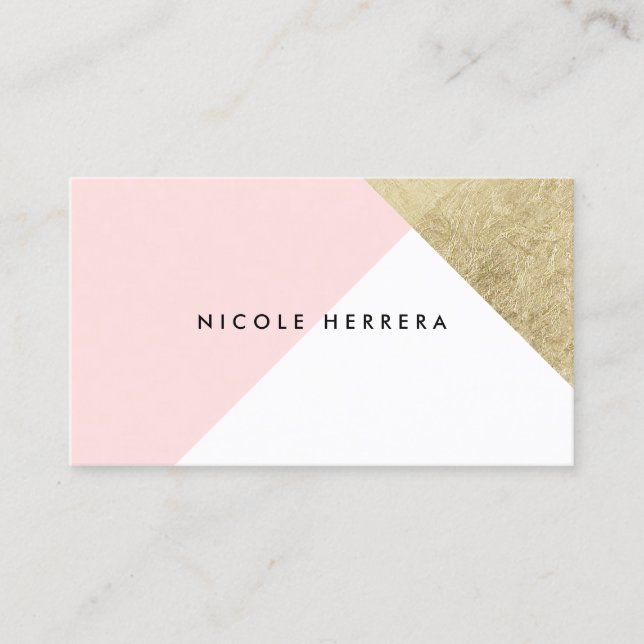 Modern blush pink white chic gold foil colour bloc business card (Front)