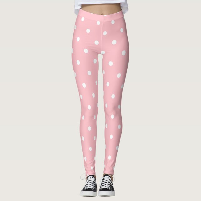 Modern Blush Pink White Circles Dots Elegant Leggings (Front)