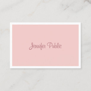 Modern Blush Pink White Elegant Handwriting Script Business Card