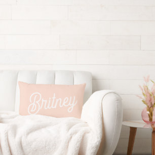 Modern Blush Pink White Monogram and Name Lumbar Pillow