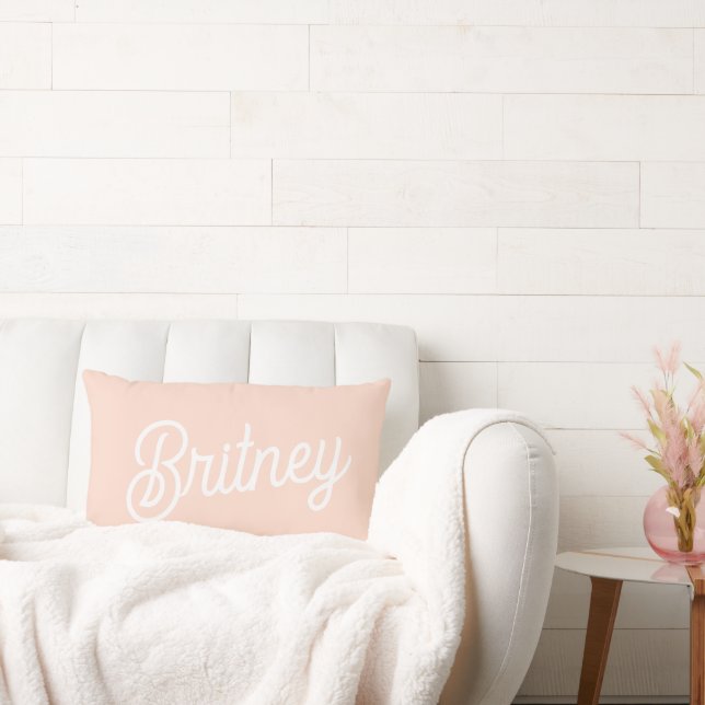 Modern Blush Pink White Monogram and Name  Lumbar Pillow (Couch)