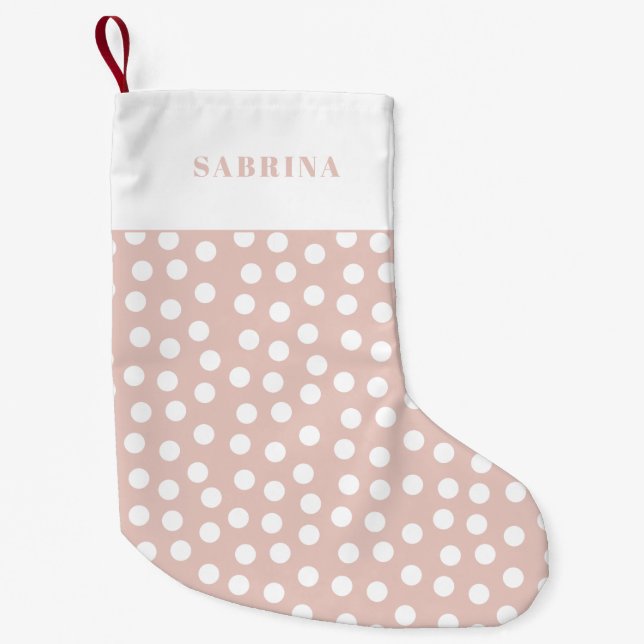 Modern Blush pink & white polka dots Small Christmas Stocking (Front)