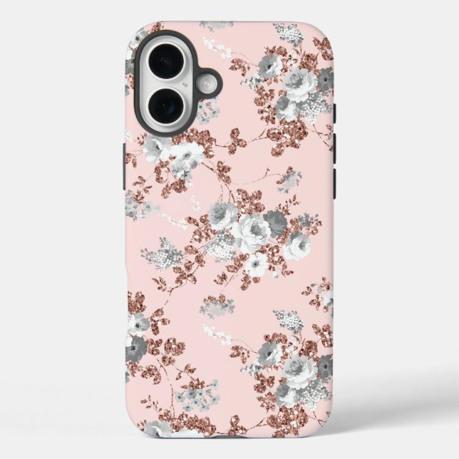 Modern blush pink white rose gold glitter floral Case-Mate iPhone case (Back)