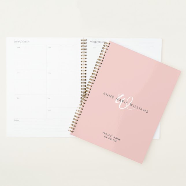 Modern Blush Pink White Script Monogram Planner (Display)