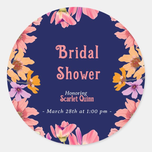 Modern blush pink wildflower bridal shower classic round sticker (Front)