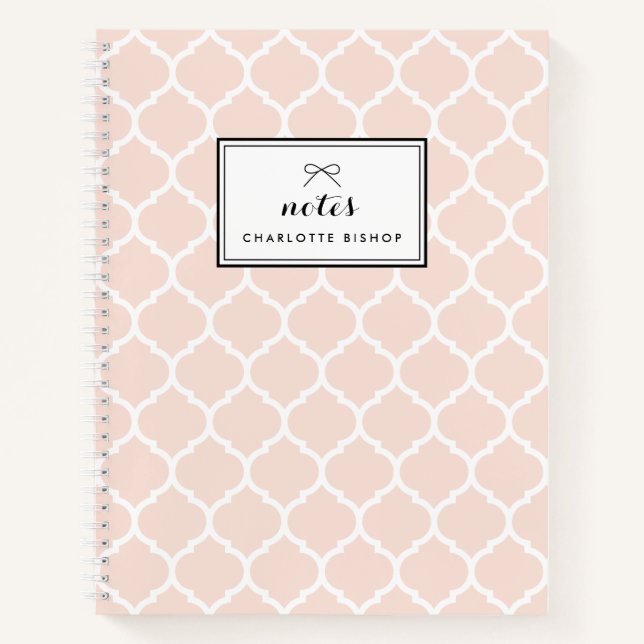 Modern Blush Quatrefoil Pattern Personalized Notebook (Front)