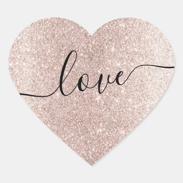 Modern Blush Rose Gold Glitter Love Wedding Favour Heart Sticker (Front)