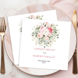 Modern Blush Rose Greenery Minimal Wedding Napkins