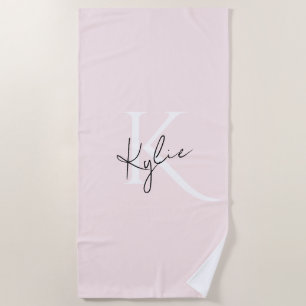 Modern Blush Rose Personalized Monogram Name - Beach Towel