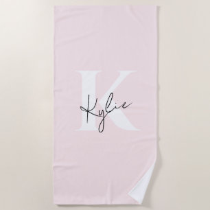 Modern Blush Rose Personalized Monogram Name - Beach Towel