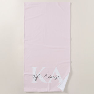 Modern Blush Rose Personalized Monogram Name -  Beach Towel