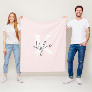 Modern Blush Rose Personalized Monogram Name -  Fleece Blanket