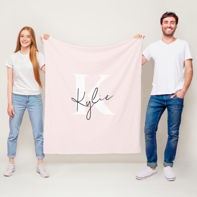 Modern Blush Rose Personalized Monogram Name -  Fleece Blanket (In Situ)