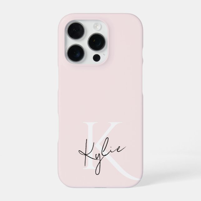 Modern Blush Rose Personalized Monogram Name -  iPhone Case (Back)