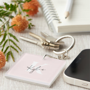 Modern Blush Rose Personalized Monogram Name -  Keychain