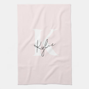 Modern Blush Rose Personalized Monogram Name -  Kitchen Towel