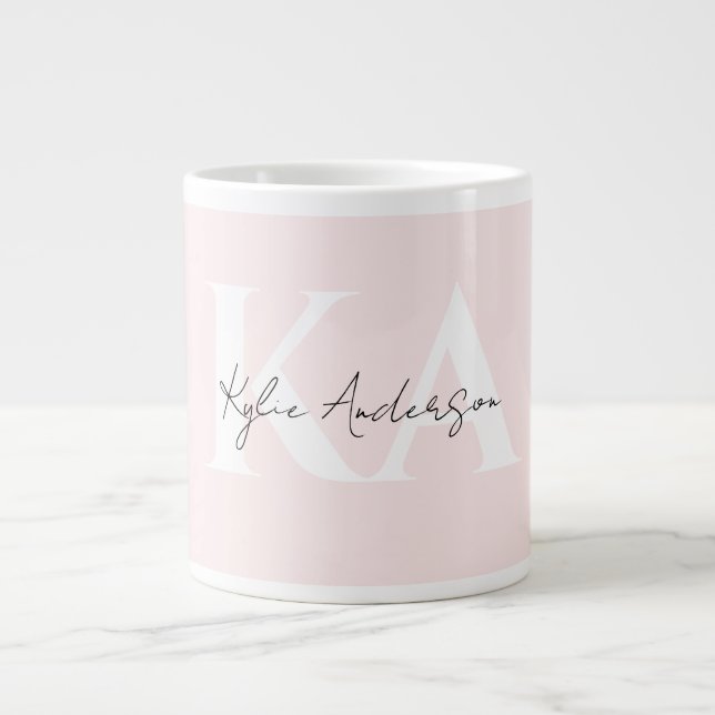 Modern Blush Rose Personalized Monogram Name -  Large Coffee Mug (Front)