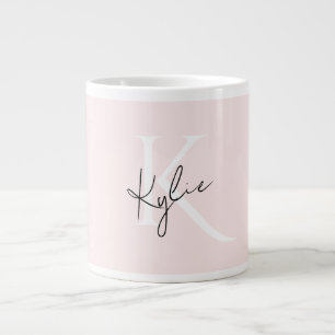 Modern Blush Rose Personalized Monogram Name - Large Coffee Mug