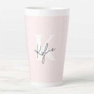 Modern Blush Rose Personalized Monogram Name - Latte Mug