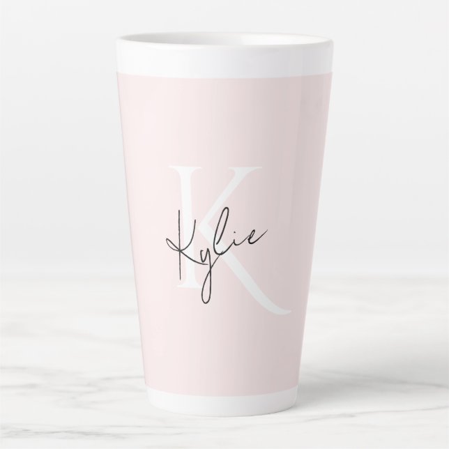 Modern Blush Rose Personalized Monogram Name -  Latte Mug (Front)