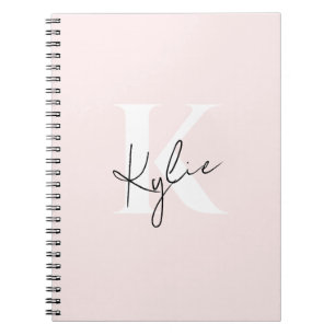 Modern Blush Rose Personalized Monogram Name - Notebook