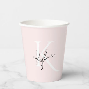 Modern Blush Rose Personalized Monogram Name - Paper Cups