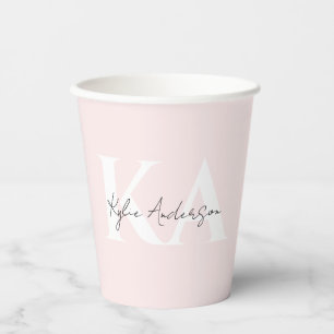 Modern Blush Rose Personalized Monogram Name - Paper Cups